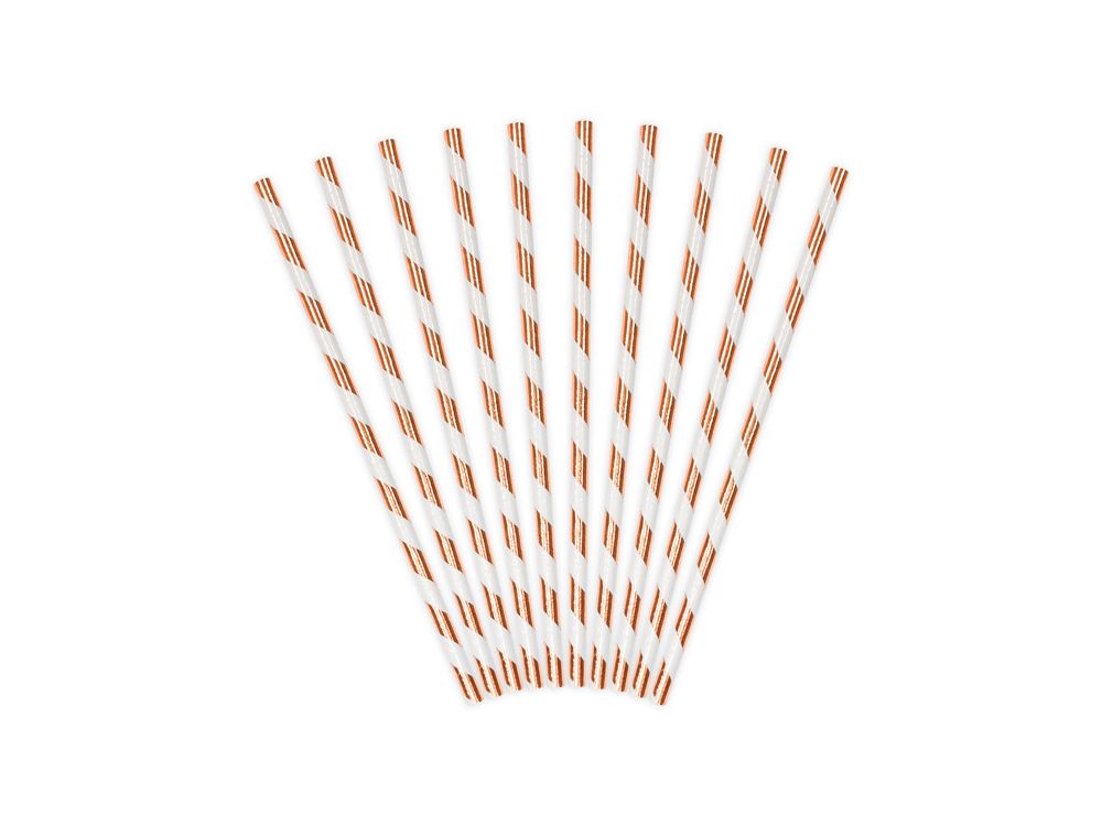 Paper straws - PartyDeco - white, rose-gold, 19.5 cm, 10 pcs.