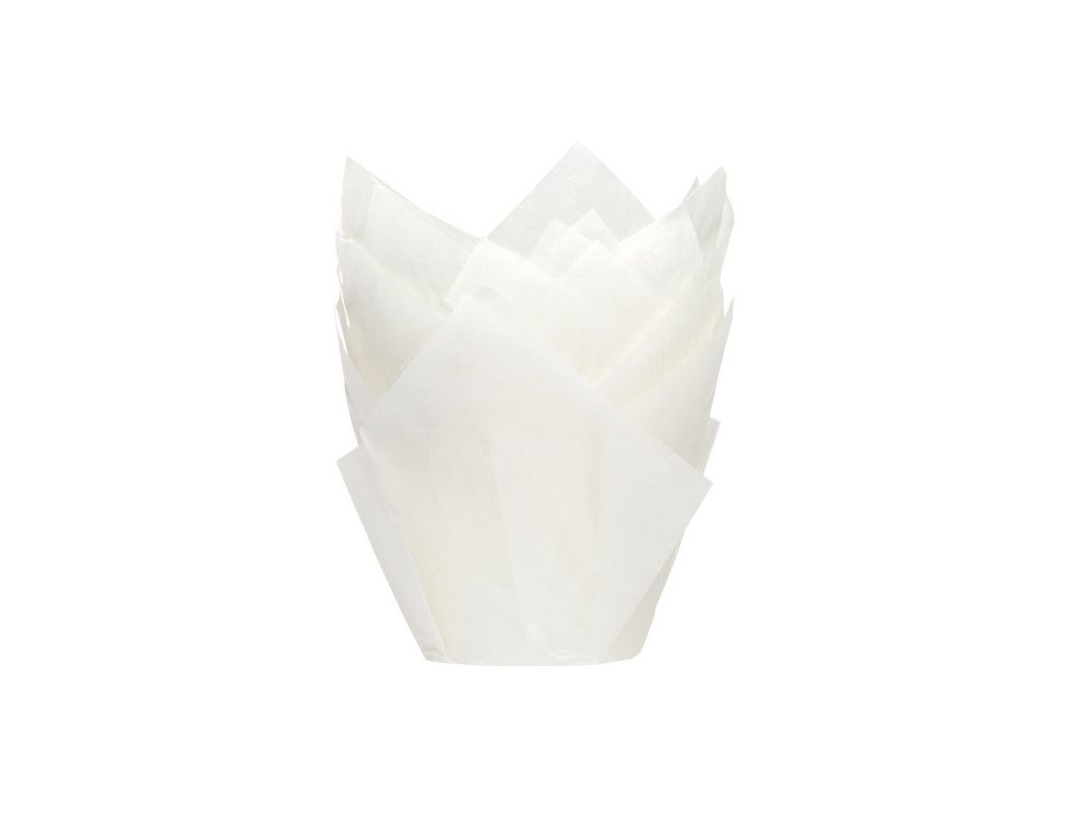 Papilotki papierowe do muffinek - House of Marie - tulipan, białe, 36 szt.