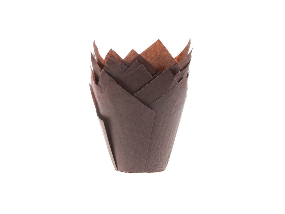 Papilotki papierowe do muffinek - House of Marie - tulipan, brązowe, 36 szt.