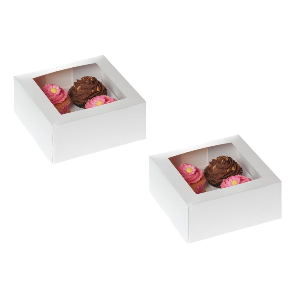Pudełko na 4 muffinki z oknem - House of Marie - białe, 2 szt.