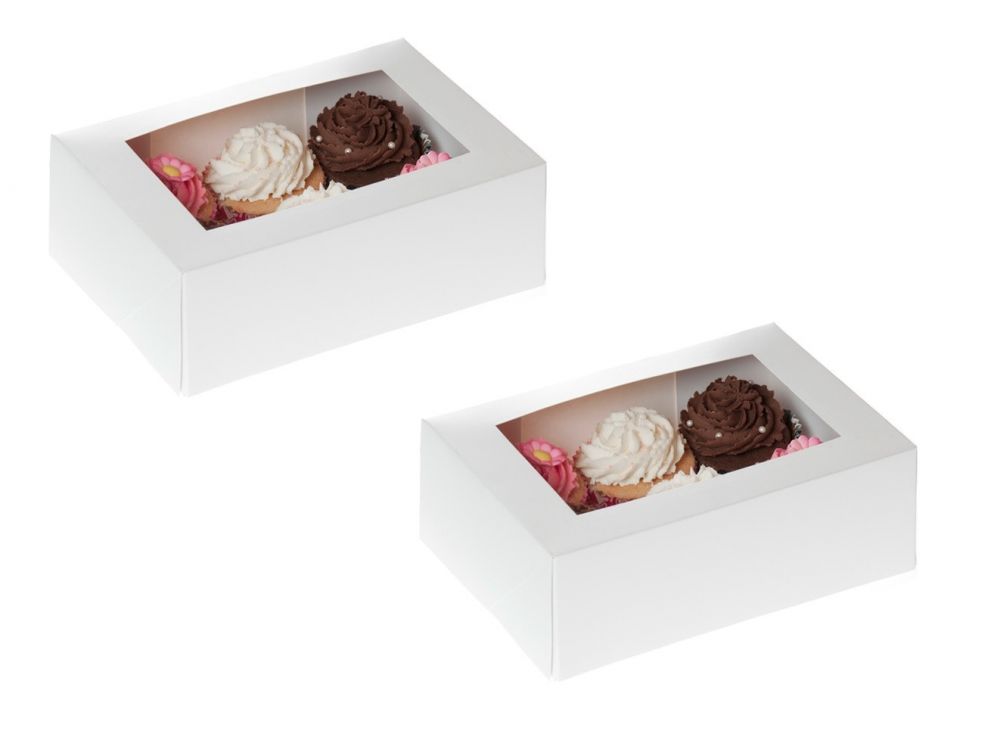 Pudełko na 6 muffinek z oknem - House of Marie - białe, 2 szt.