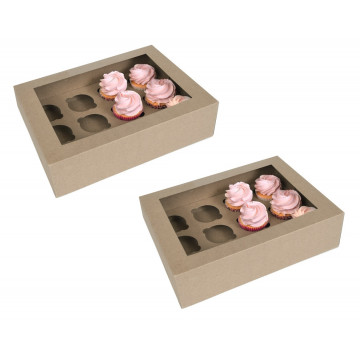 Box for 12 muffins with a window - House of Marie - kraft, 2 pcs.
