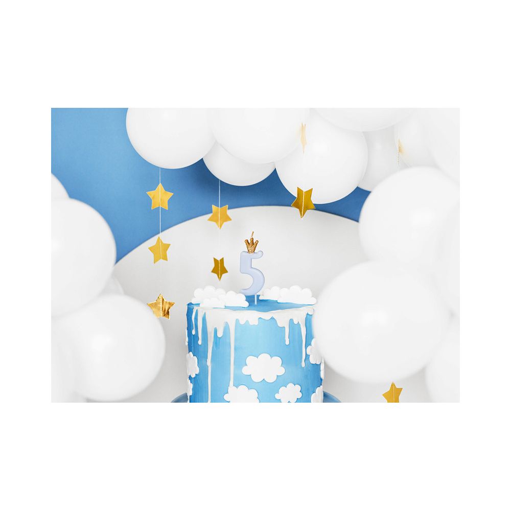 Birthday candle with a crown - PartyDeco - number 5, light blue