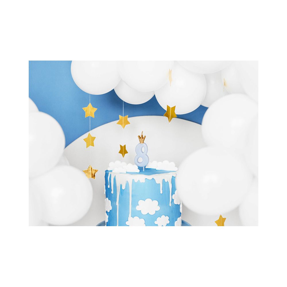 Birthday candle with a crown - PartyDeco - number 8, light blue
