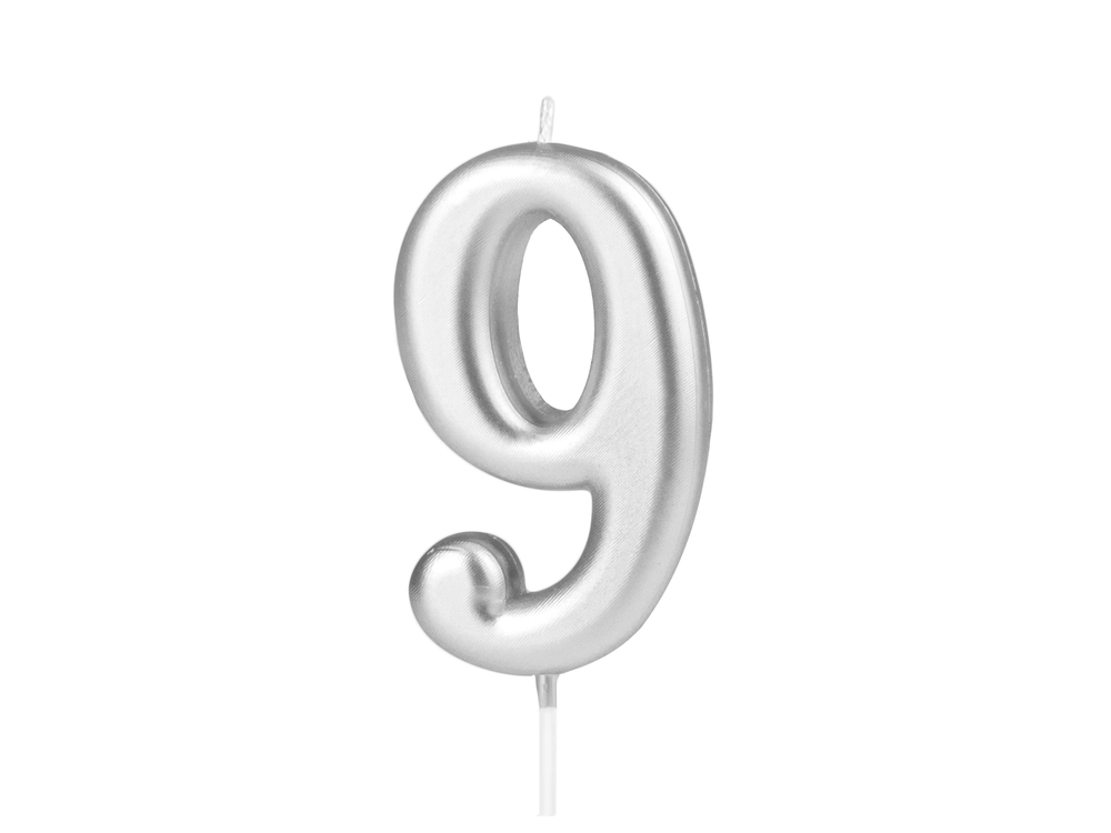 Świeczka urodzinowa - cyferka 9 srebrna