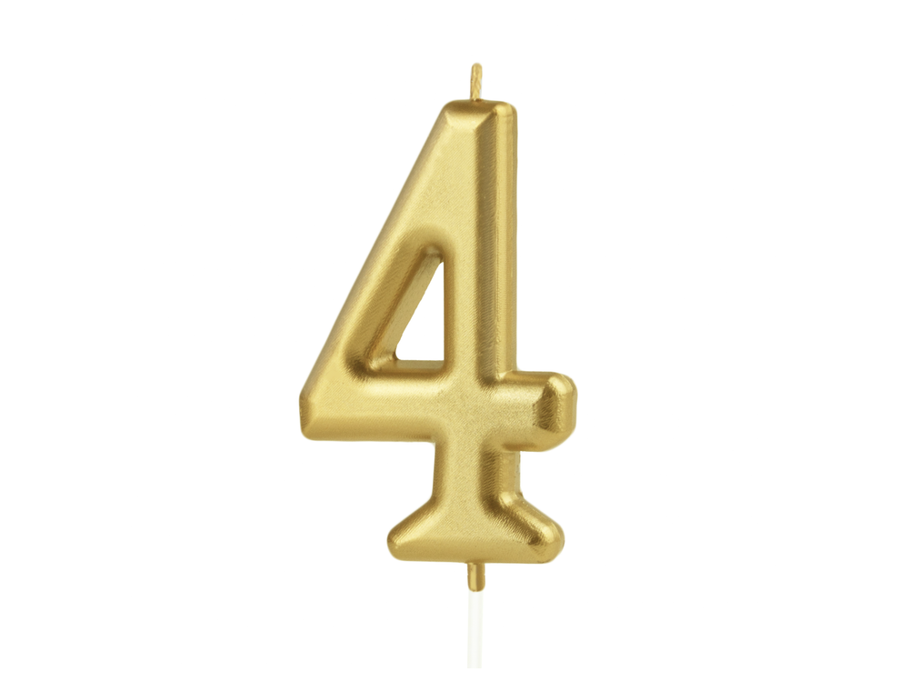 Birthday candle - number 4, gold