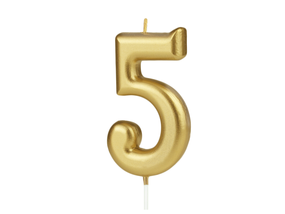Birthday candle - number 5, gold