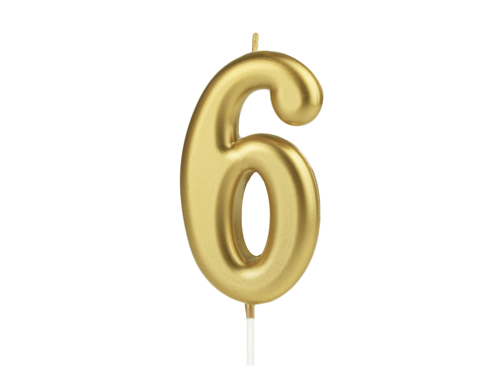 Birthday candle - number 6, gold