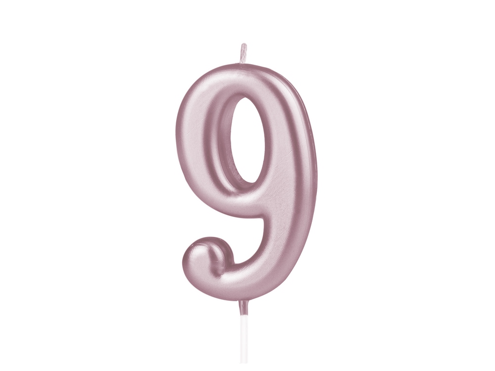 Świeczka urodzinowa - cyferka 9 różowe złoto