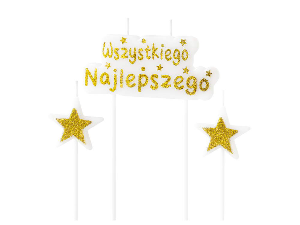 Birthday candles - Wszystkiego Najlepszego, gold, 3 pcs.
