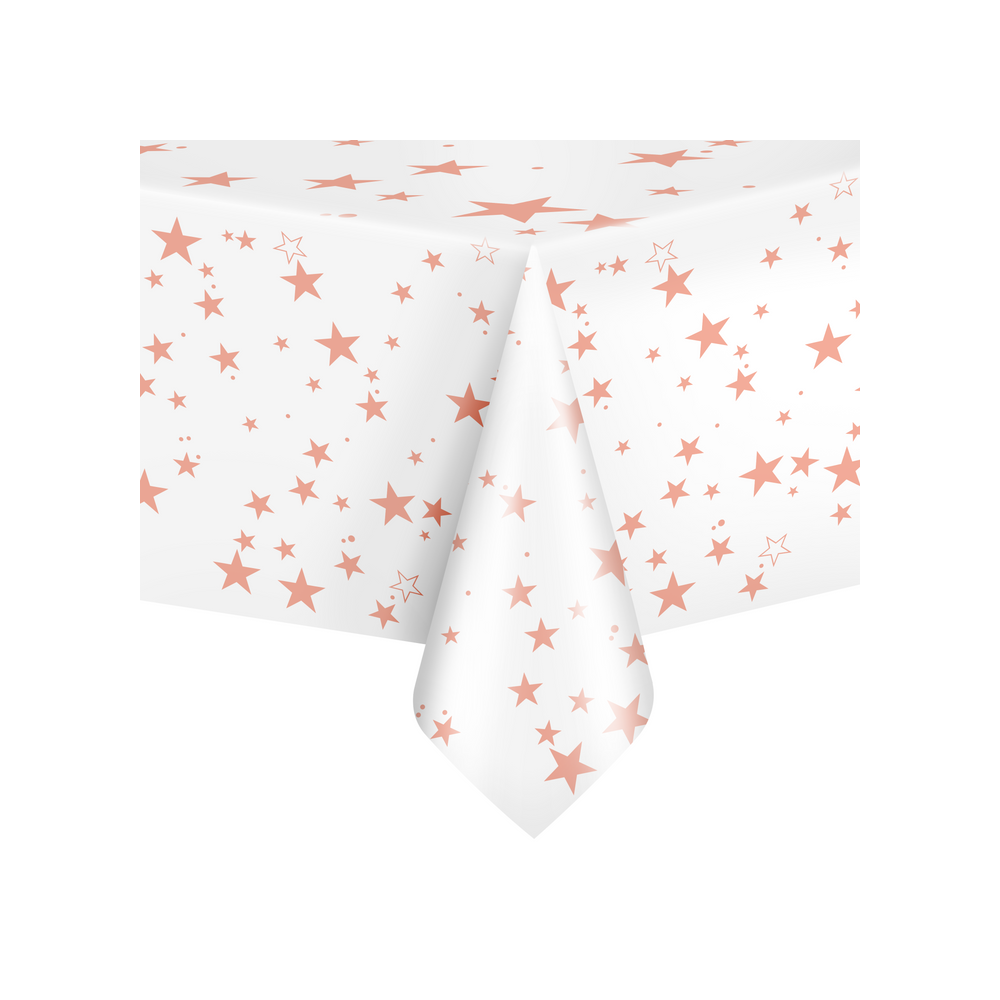 Tablecloth for a sweet table - white, pink stars, 137 x 274 cm