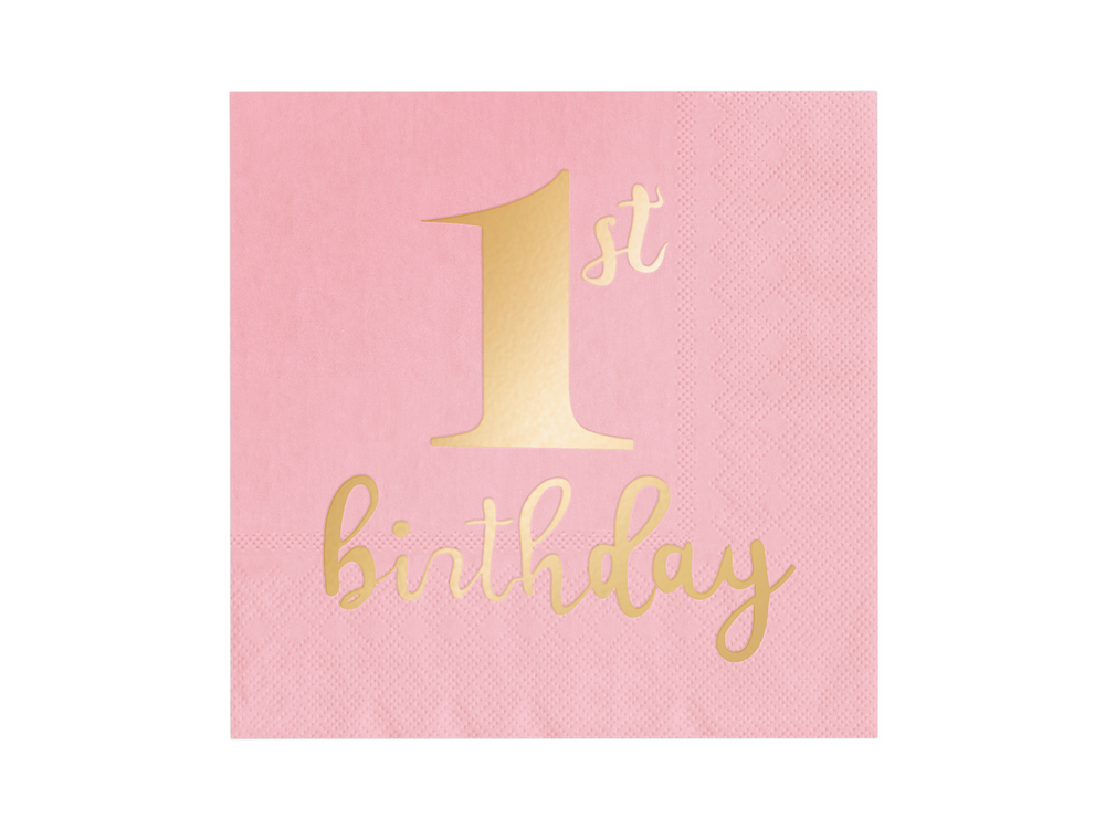 Paper napkins 1st Birthday - pink, 16.5 cm, 10 pcs.