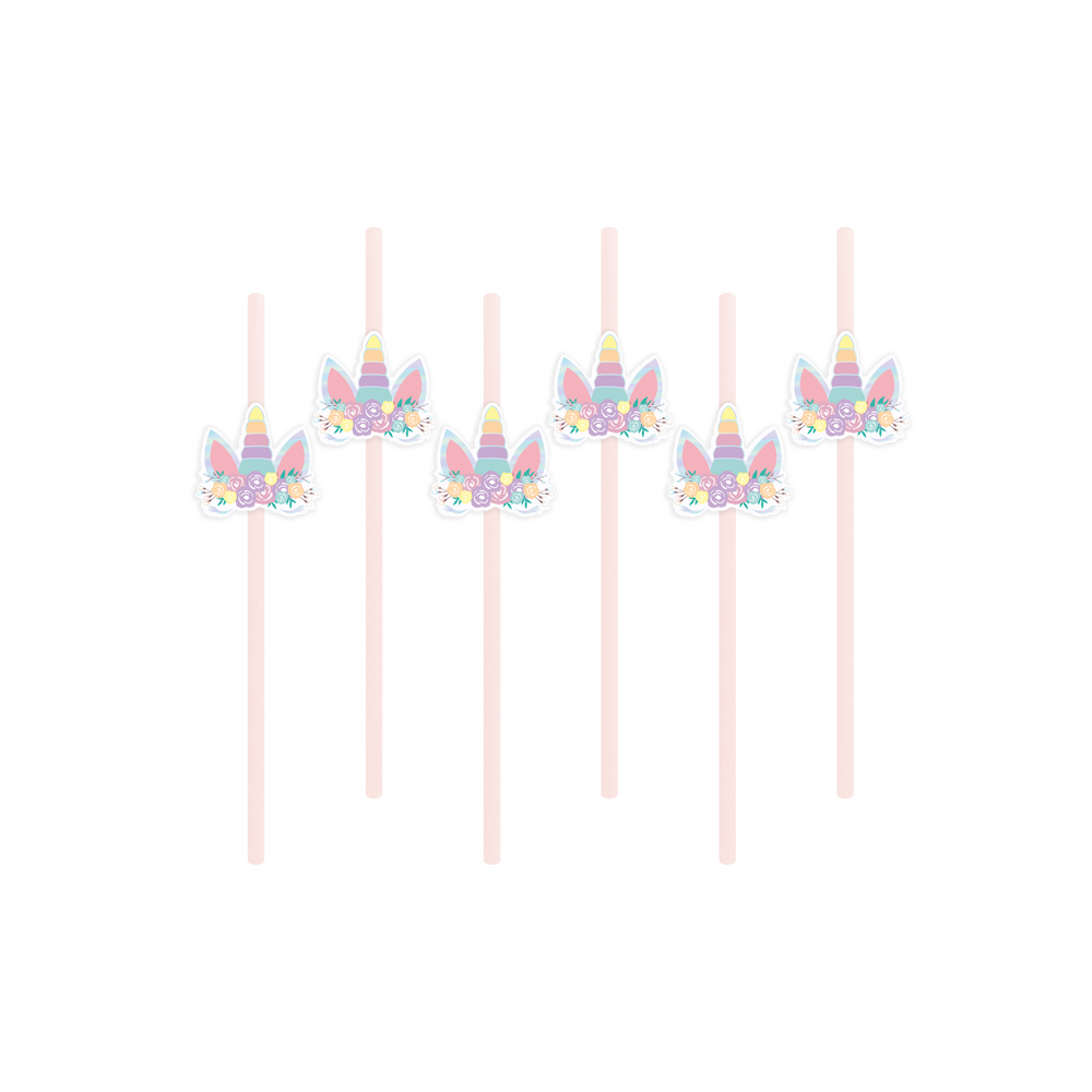 Paper straws - Unicorn, 20 cm, 6 pcs.
