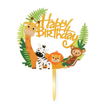 Topper na tort Happy Birthday - zwierzątka, 15 cm