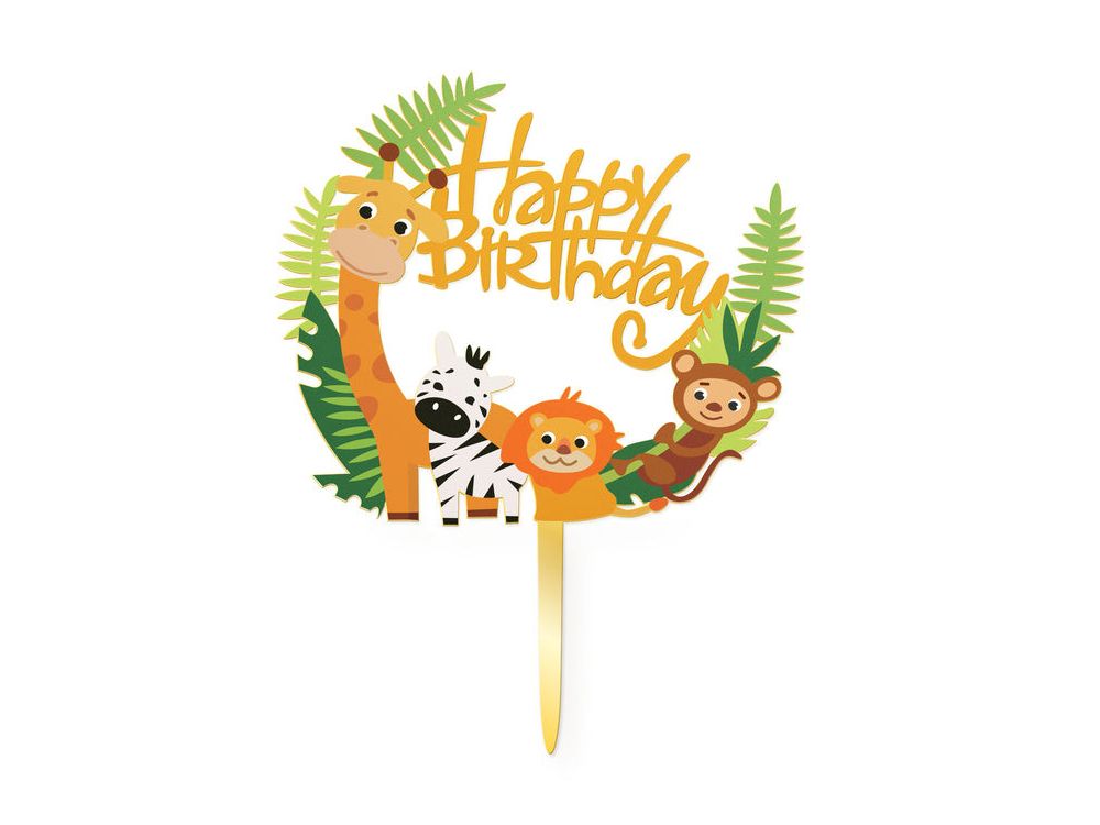 Topper na tort Happy Birthday - zwierzątka, 15 cm