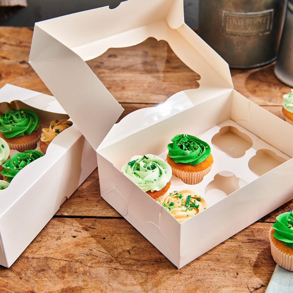 Box for 6 muffins with a window - Fun Cakes - white, 3 pcs.