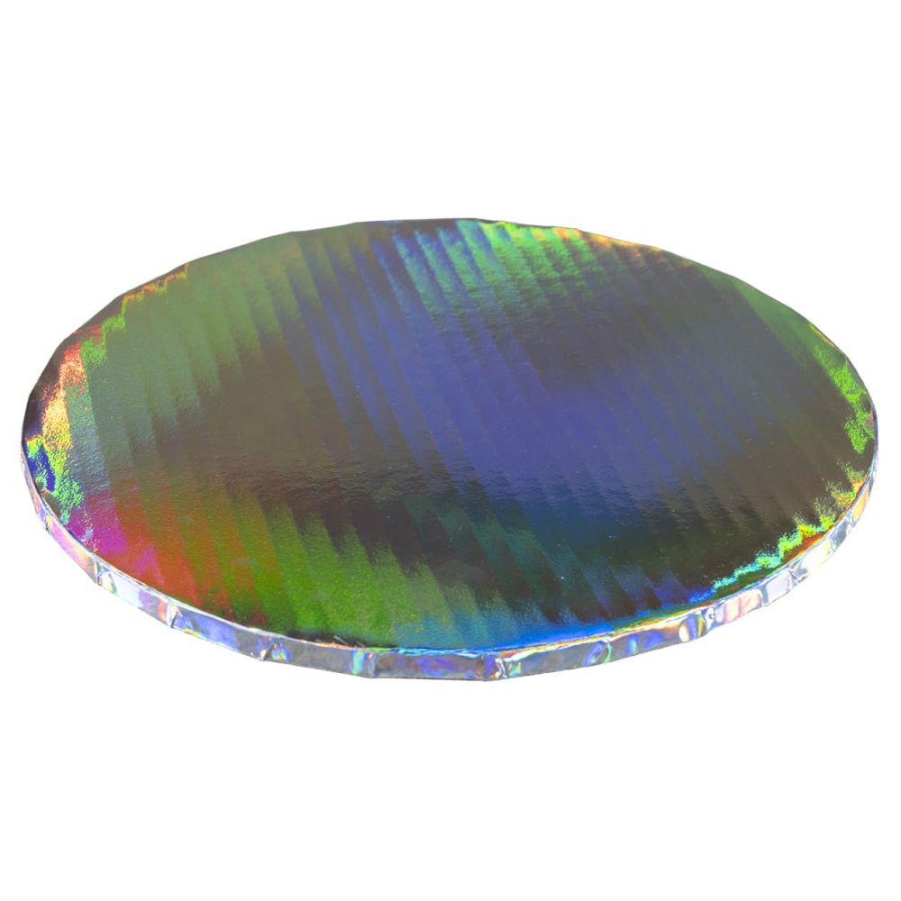 Cake base, round - thick, holographic silver, 30 cm