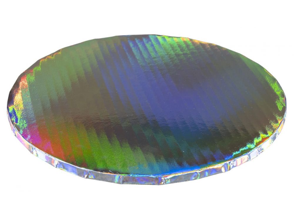 Cake base, round - thick, holographic silver, 30 cm