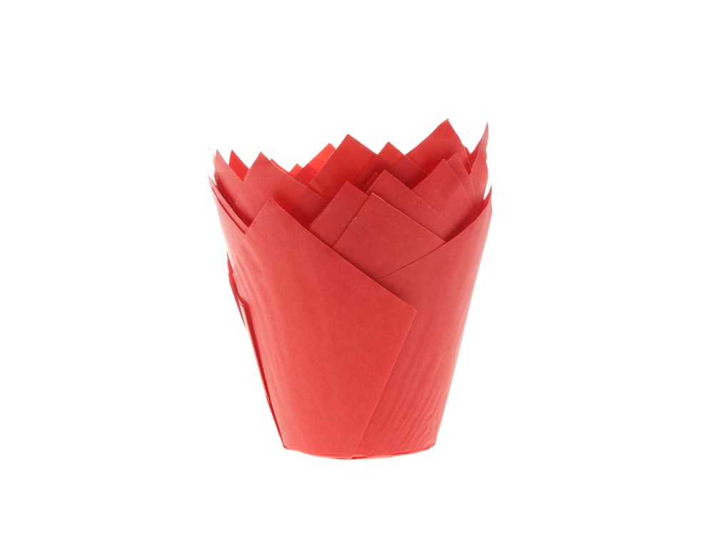 Papilotki papierowe do muffinek - House of Marie - tulipan, czerwone, 36 szt.