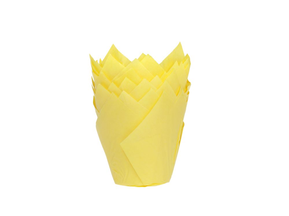 Papilotki papierowe do muffinek - House of Marie - tulipan, żółte, 36 szt.