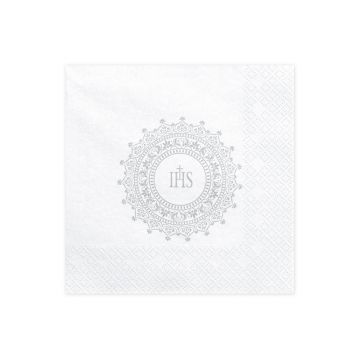 Paper napkins, IHS - silver, 16.5 cm, 20 pcs.