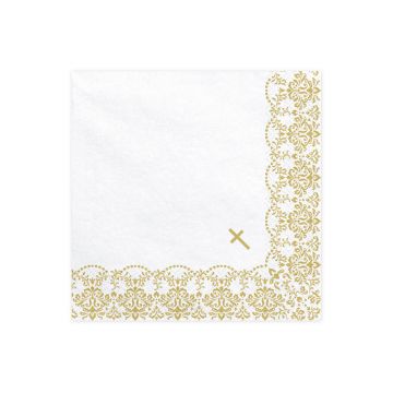 Paper napkins First Communion with ornament - gold, 16.5 cm, 20 pcs.