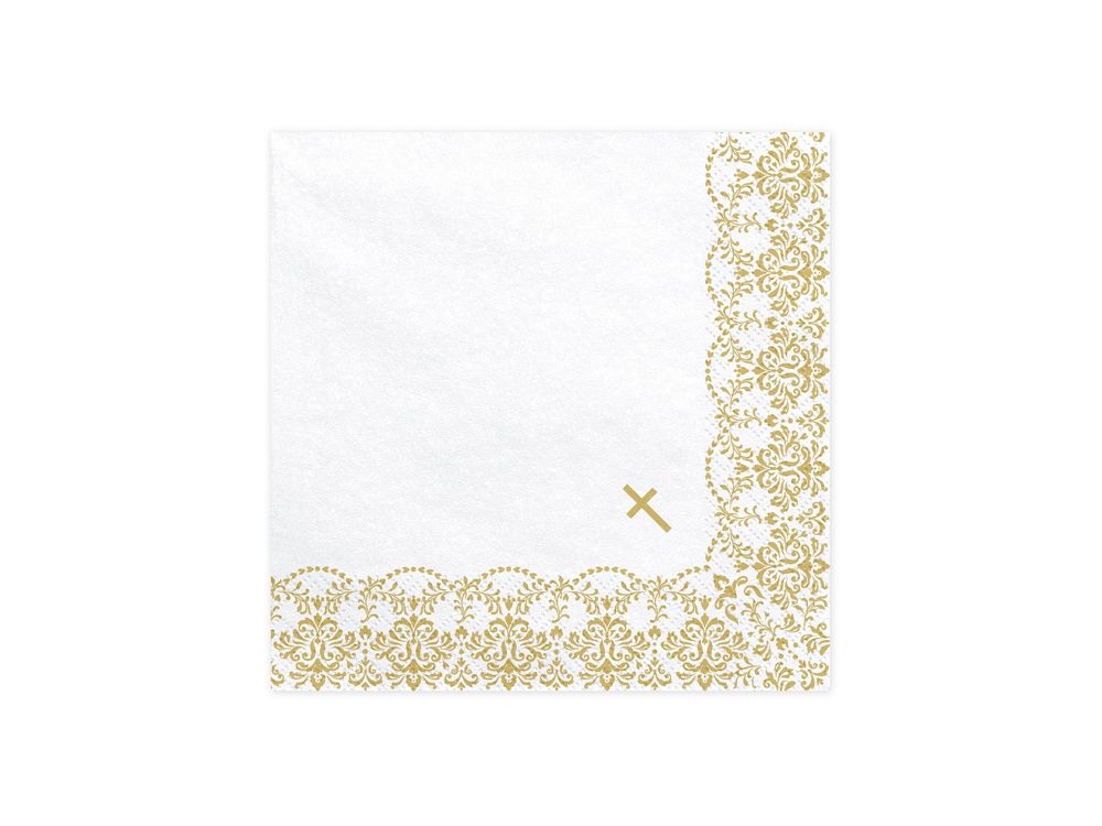 Paper napkins First Communion with ornament - gold, 16.5 cm, 20 pcs.