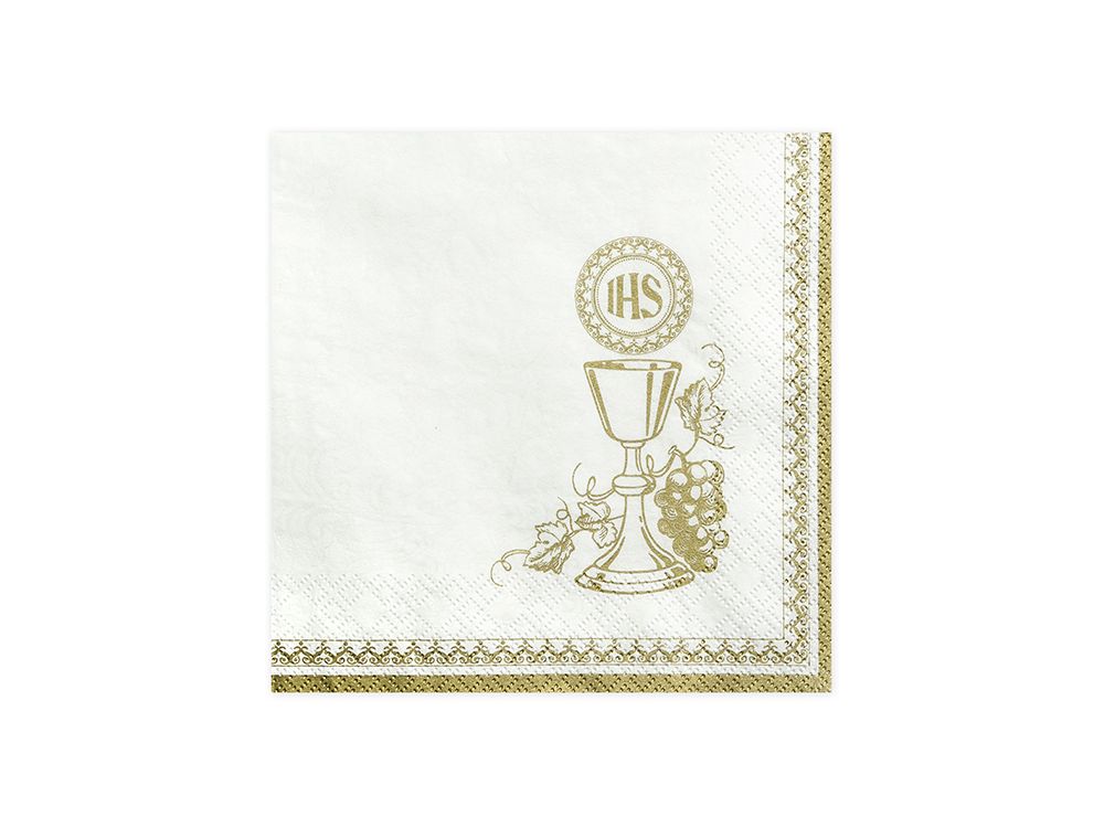 Paper napkins First Communion - Chalice, gold, 16.5 cm, 20 pcs.