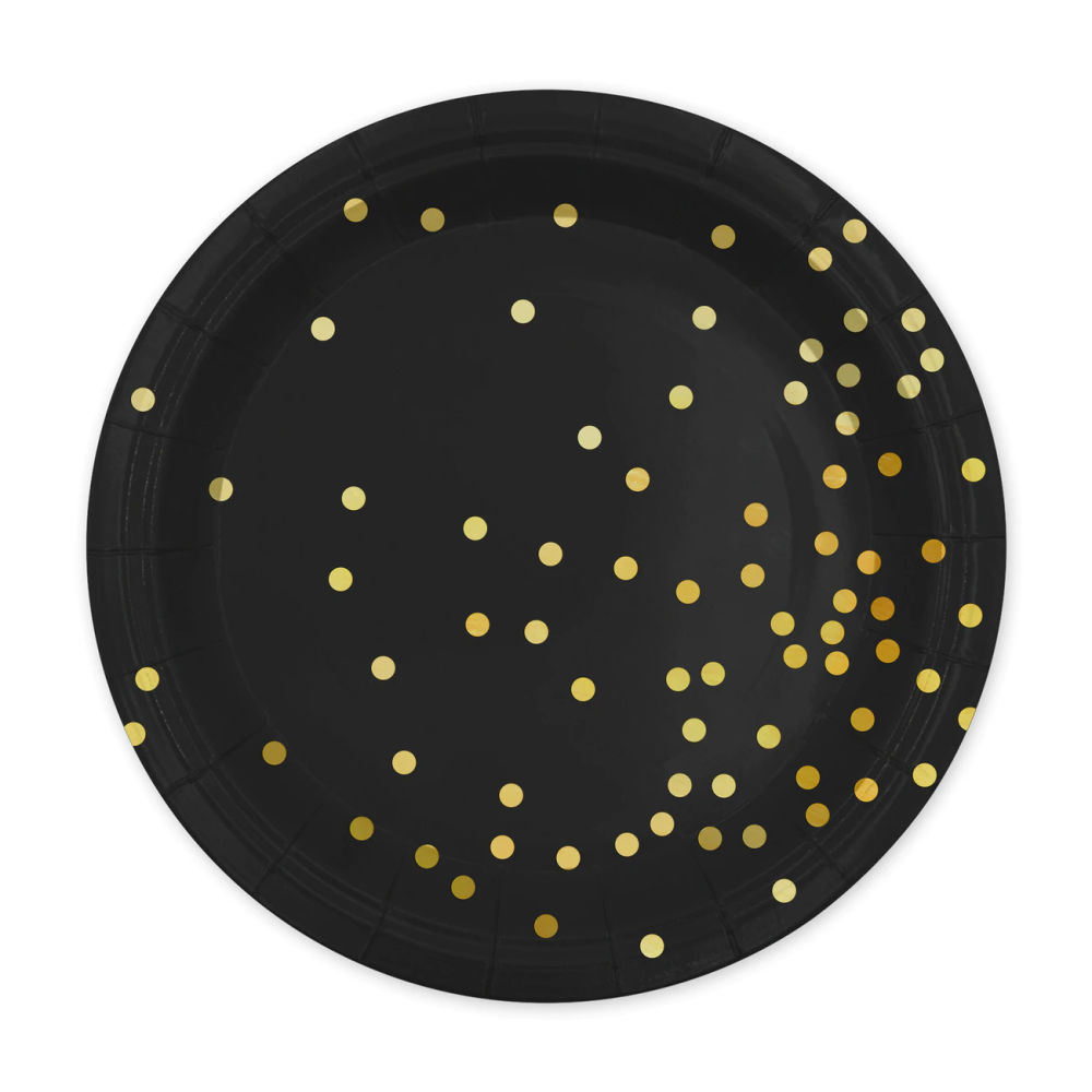 Paper plates - black, golden dots, 18 cm, 6 pcs.