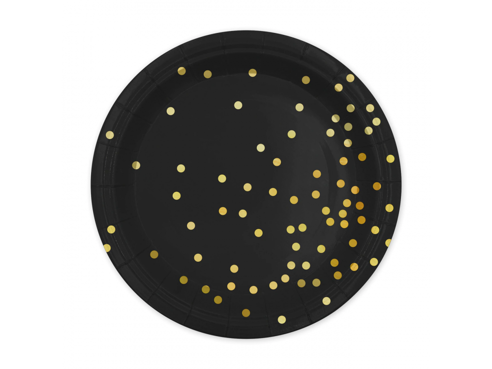 Paper plates - black, golden dots, 23 cm, 6 pcs.