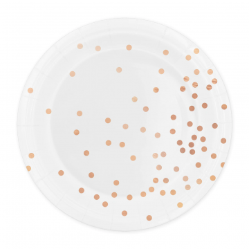 Paper plates - white, rose gold dots, 23 cm, 6 pcs.