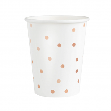 Paper cups - white, rose gold dots, 6 pcs.