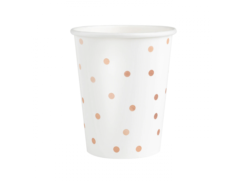 Paper cups - white, rose gold dots, 6 pcs.