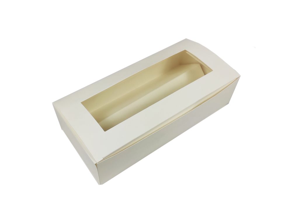 Pudełko na makaroniki z oknem i wkładką - Matpack - białe, 20 cm
