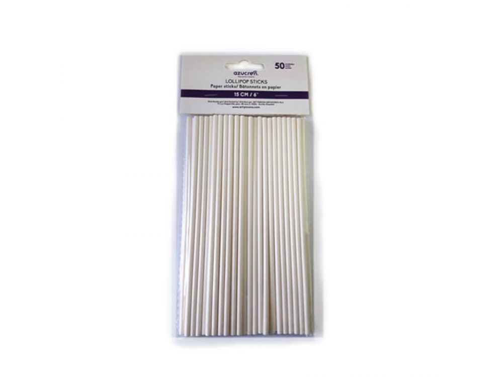 Paper lollipop sticks - Azucren - white, 15 cm, 50 pcs.