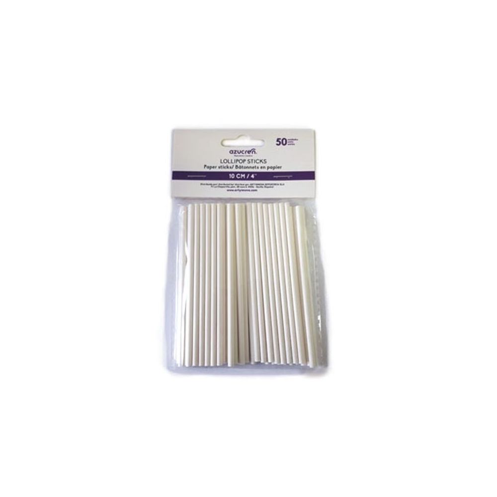 Paper lollipop sticks - Azucren - white, 10 cm, 50 pcs.