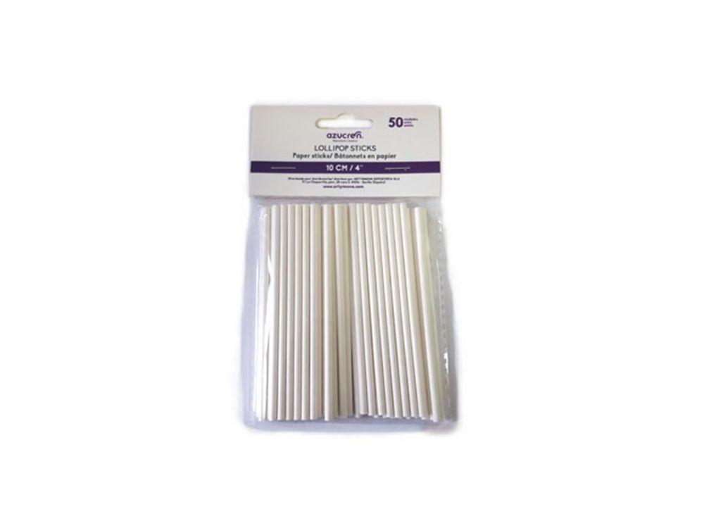 Paper lollipop sticks - Azucren - white, 10 cm, 50 pcs.