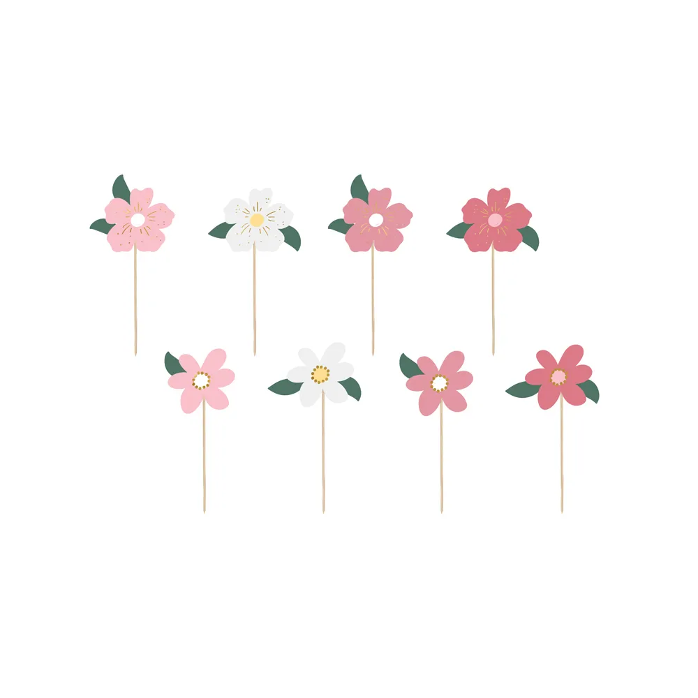 Muffin toppers - PartyDeco - Flowers, pink mix, 8 pcs
