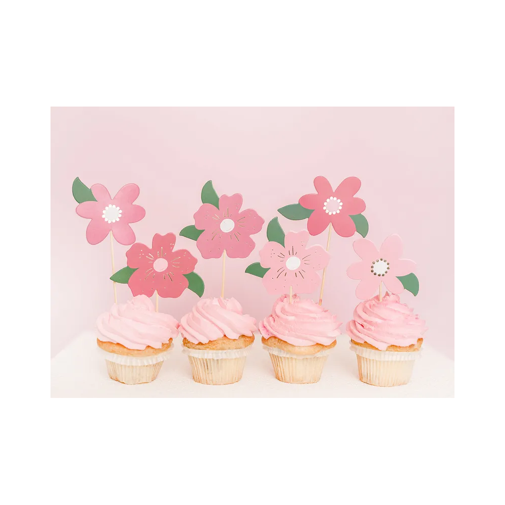 Muffin toppers - PartyDeco - Flowers, pink mix, 8 pcs