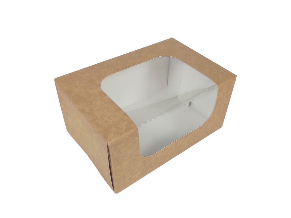A box for a cake with a window - Hersta - kraft, 16.5 x 11 x 8 cm