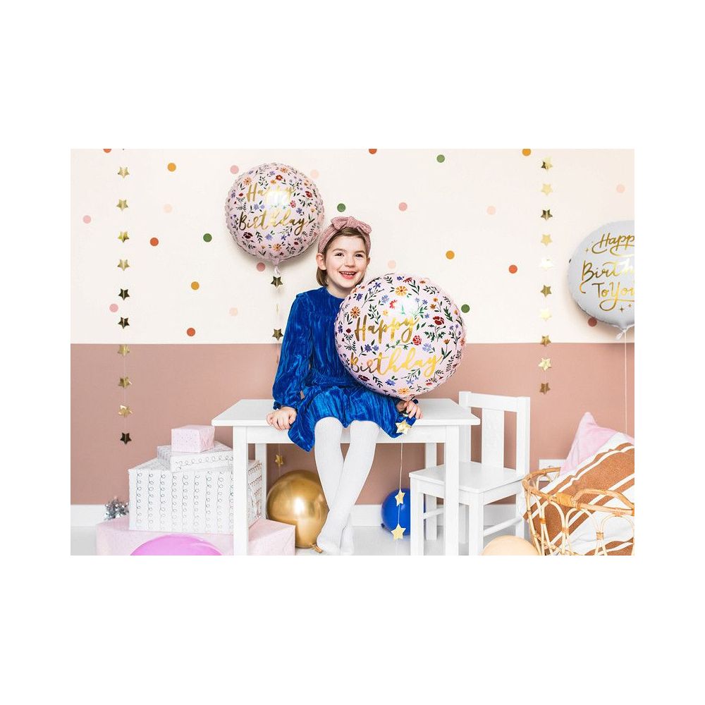 Foil balloon Happy Birthday - PartyDeco - light pink, 35 cm