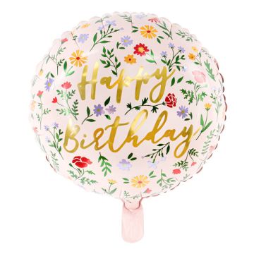 Balon foliowy Happy Birthday - PartyDeco - jasnoróżowy, 35 cm