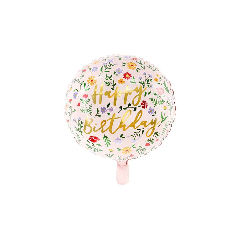 Balon foliowy Happy Birthday - PartyDeco - jasnoróżowy, 35 cm