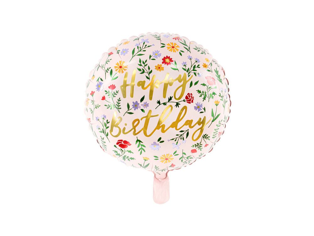 Foil balloon Happy Birthday - PartyDeco - light pink, 35 cm