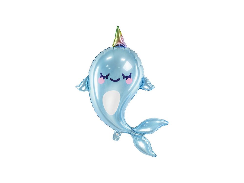 Balon foliowy Narwal - PartyDeco - niebieski, 53 x 87 cm