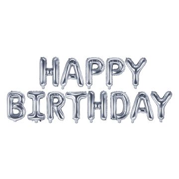 Foil balloon Happy Birthday - PartyDeco - silver, 340 x 35 cm