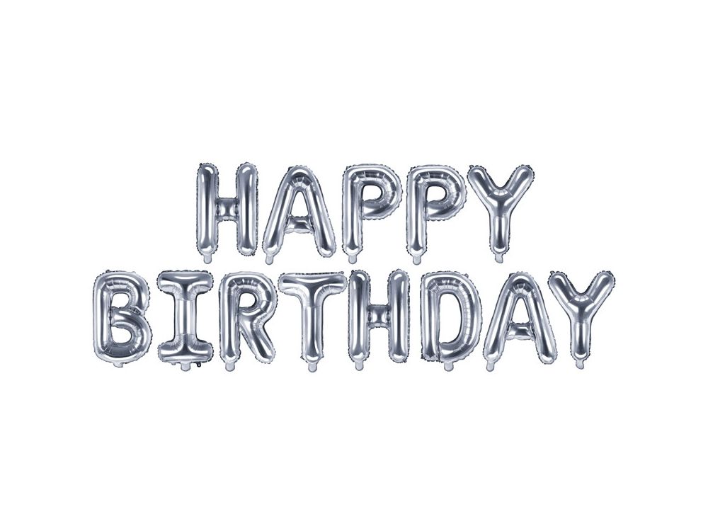 Balon foliowy Happy Birthday - PartyDeco - srebrny, 340 x 35 cm