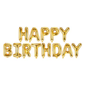 Balon foliowy Happy Birthday - PartyDeco - złoty, 340 x 35 cm