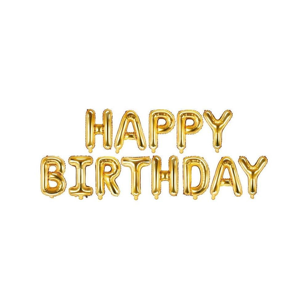 Foil balloon Happy Birthday - PartyDeco - gold, 340 x 35 cm