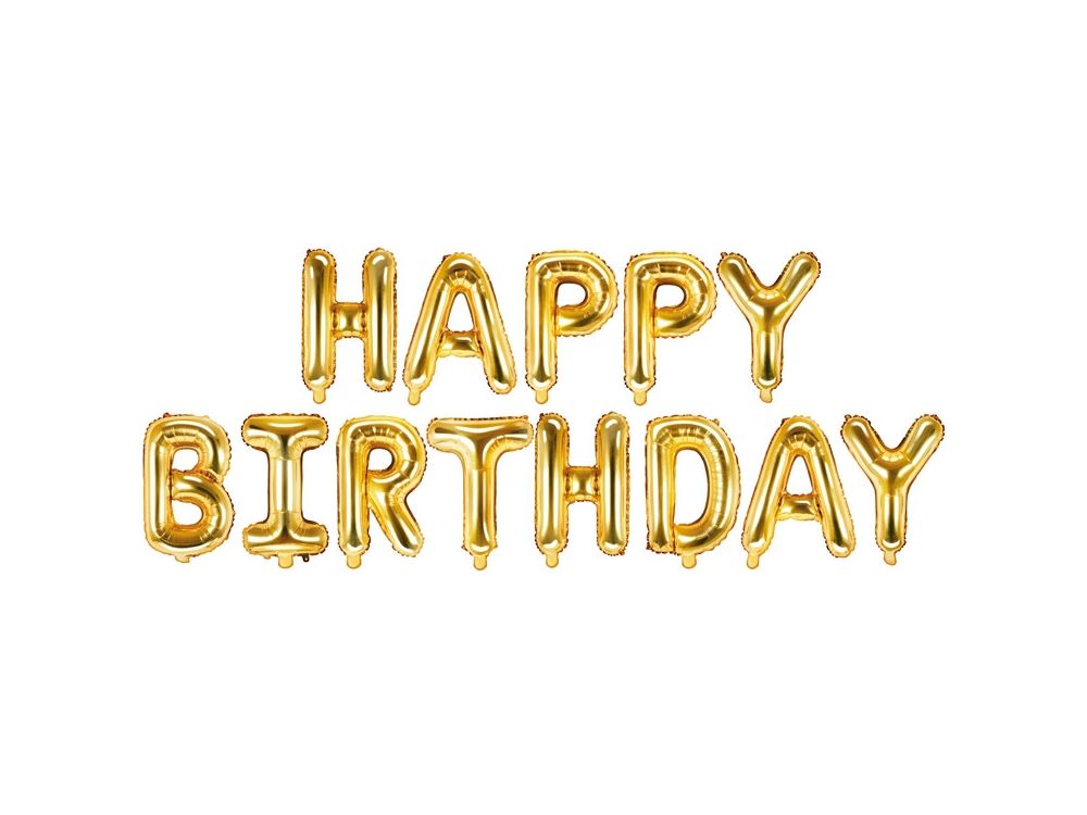 Balon foliowy Happy Birthday - PartyDeco - złoty, 340 x 35 cm